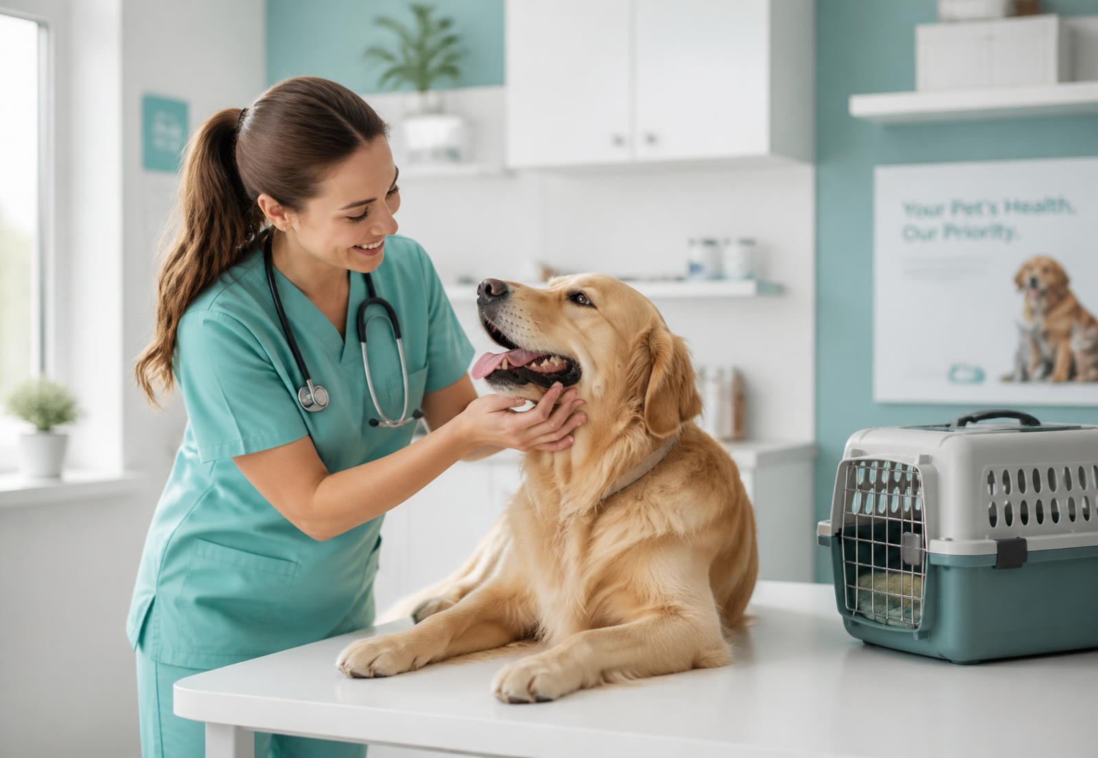 Veterinaria atendiendo a un perro en una consulta luminosa de IberVet